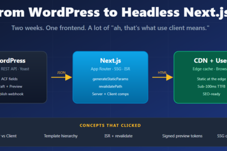 Headless WordPress and Next.js architecture diagram showing the flow from CMS to CDN