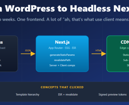 Headless WordPress and Next.js architecture diagram showing the flow from CMS to CDN